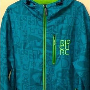 Rip Curl Men's Teal Windbreaker Spellout Logo Full-Zip Jacket Large